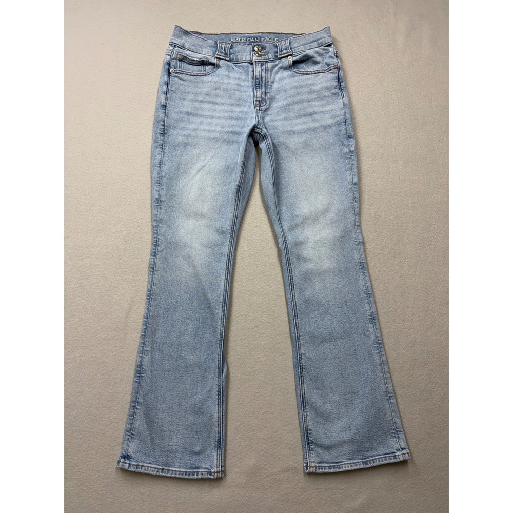 American Eagle Jeans Women 10 Short Blue 90s Low-Rise Skinny Kick Light Wash V03